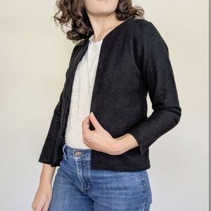 Women's Black Cotton Collarless Jacket